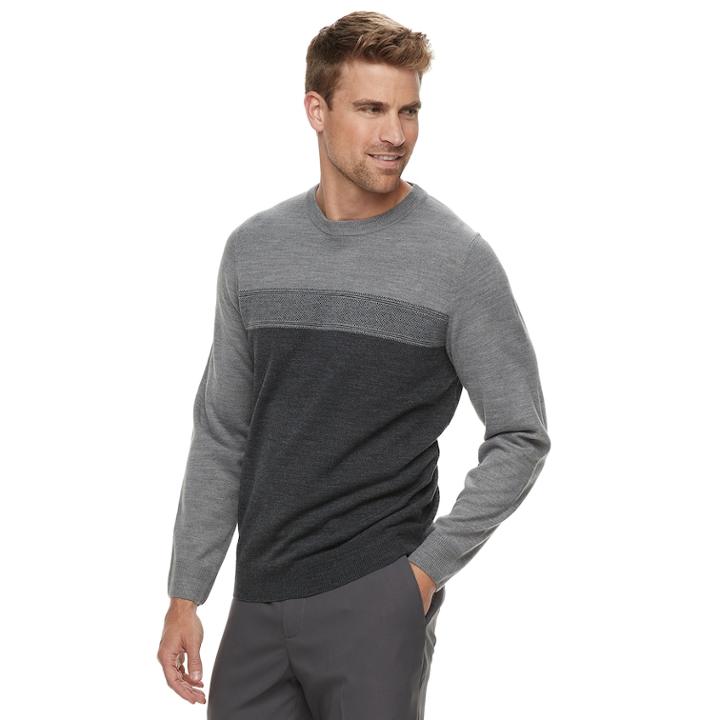 Men's Croft & Barrow&reg; Classic-fit Crewneck Color Block Sweater, Size: Xl, Grey (charcoal)