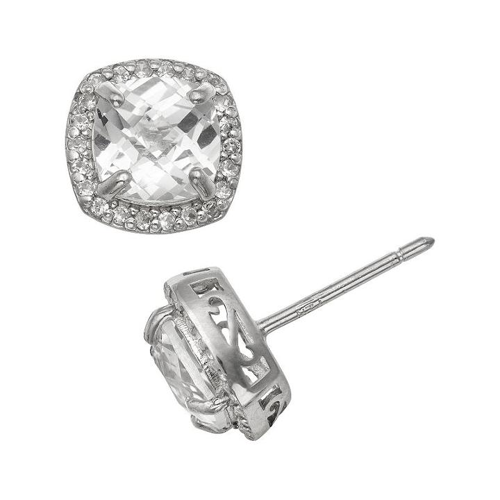 Sterling Silver Lab-created White Sapphire Halo Stud Earrings, Women's, Multicolor
