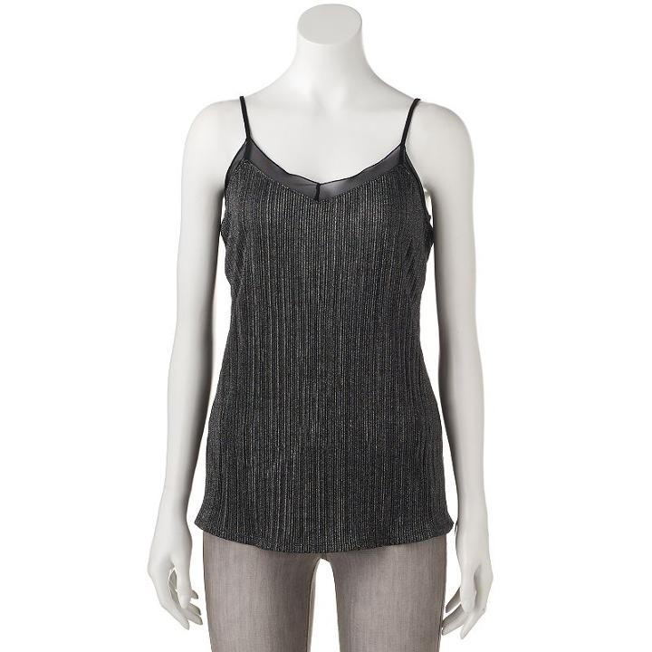Women's Jennifer Lopez Metallic Ribbed Tank, Size: Large, Black