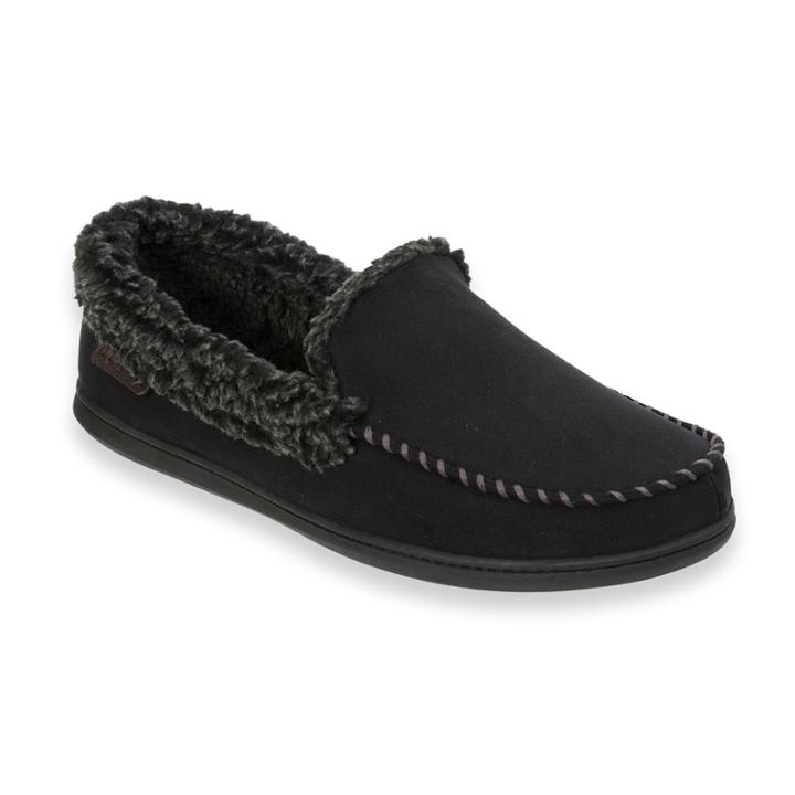 Men's Dearfoams Microfiber Whipstitch Moccasin Slippers, Size: Xxl, Black