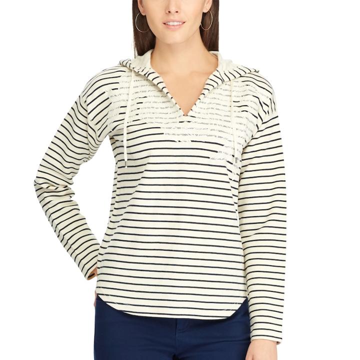 Women's Chaps Striped Lace Sweatshirt, Size: Large, White