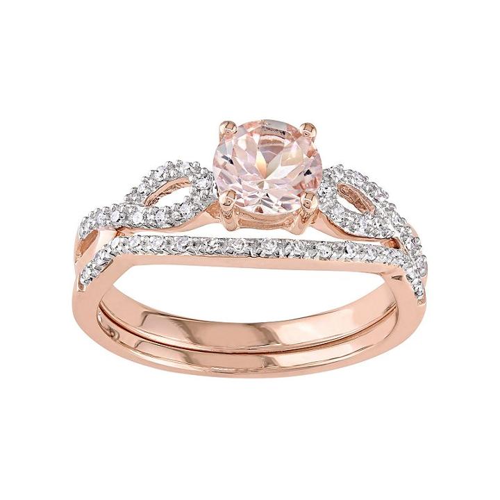 10k Rose Gold Morganite & 1/6 Carat T.w. Diamond Engagement Ring Set, Women's, Size: 9, Pink