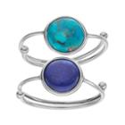 Sterling Silver Lapis Lazuli & Simulated Turquoise Cabochon Adjustable Ring Set, Women's, Size: 7, Multicolor
