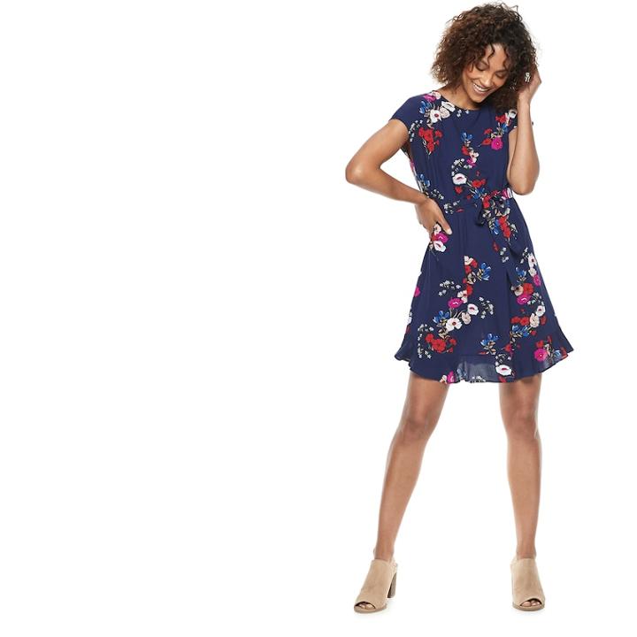 Women's Popsugar Print Tie-waist Dress, Size: Xs, Blue (navy)