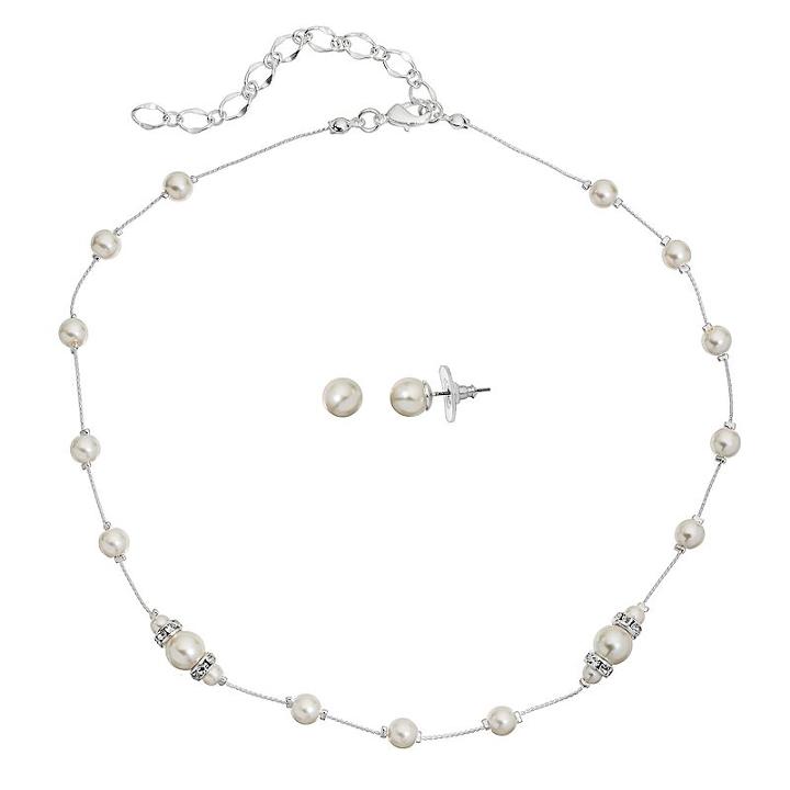Croft & Barrow&reg; Simulated Pearl Station Necklace & Stud Earring Set, Women's, White Oth