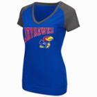 Women's Campus Heritage Kansas Jayhawks First Base V-neck Tee, Size: Medium, Med Blue