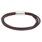 Men's Stainless Steel Magnetic Lock Leather Bracelet, Size: 9, Brown
