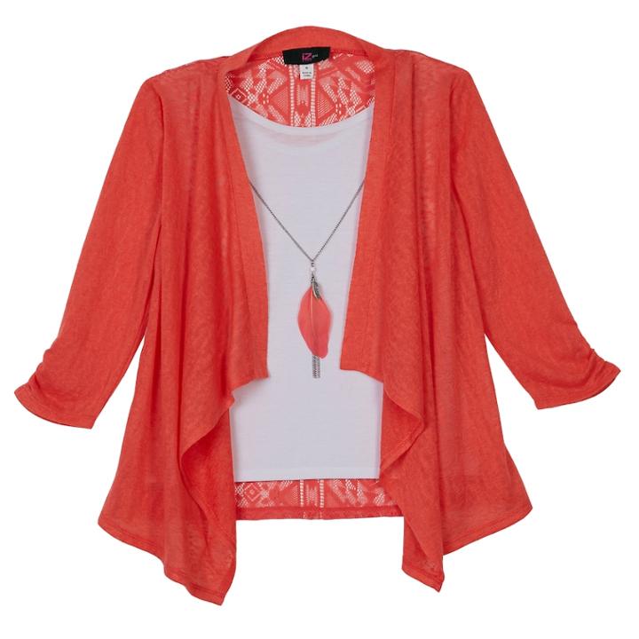 Girls 7-16 Iz Amy Byer Mock-layer Cardigan, Size: Small, Lt Orange