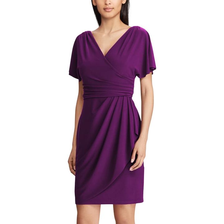 Petite Chaps Surplice Faux-wrap Dress, Women's, Size: L Petite, Purple