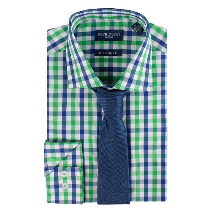 Men's Nick Dunn Modern-fit Patterned Easy-care Spread-collar Dress Shirt & Tie Set, Size: M-32/33, Green
