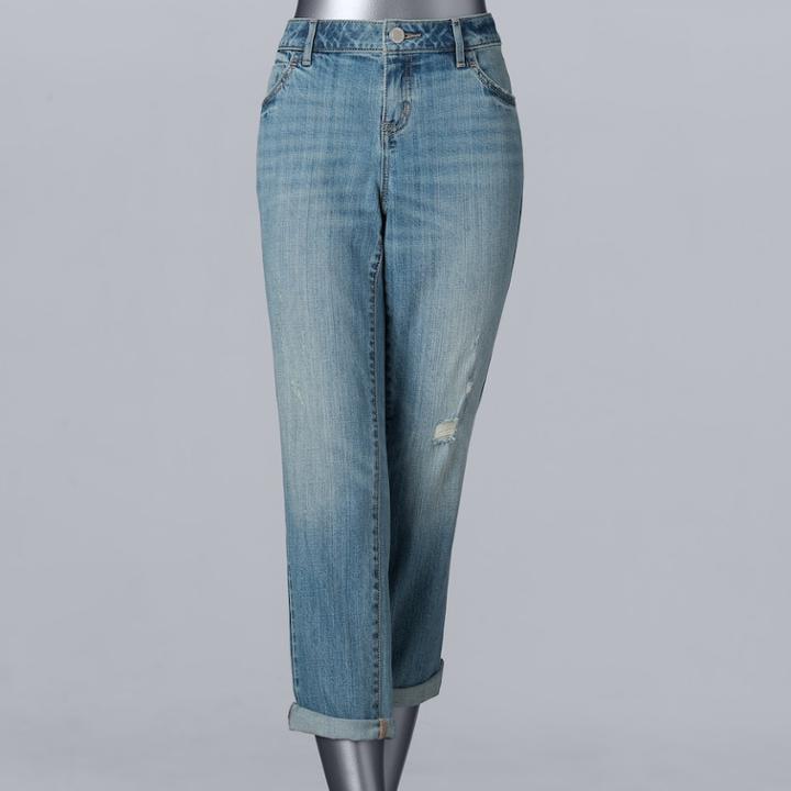 Women's Simply Vera Vera Wang High Rise Boyfriend Jeans, Size: 4, Turquoise/blue (turq/aqua)