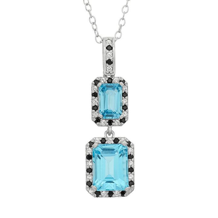 Gemstone Sterling Silver Halo Drop Pendant Necklace, Women's, Size: 18, Multicolor