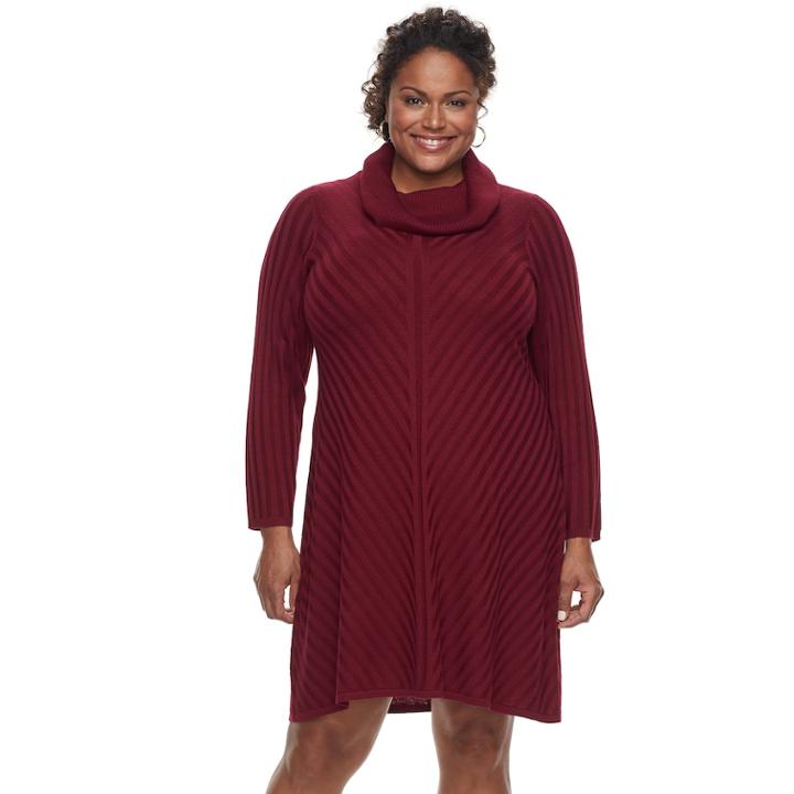 Plus Size Dana Buchman Mitered Sweater Dress, Women's, Size: 3xl, Dark Red