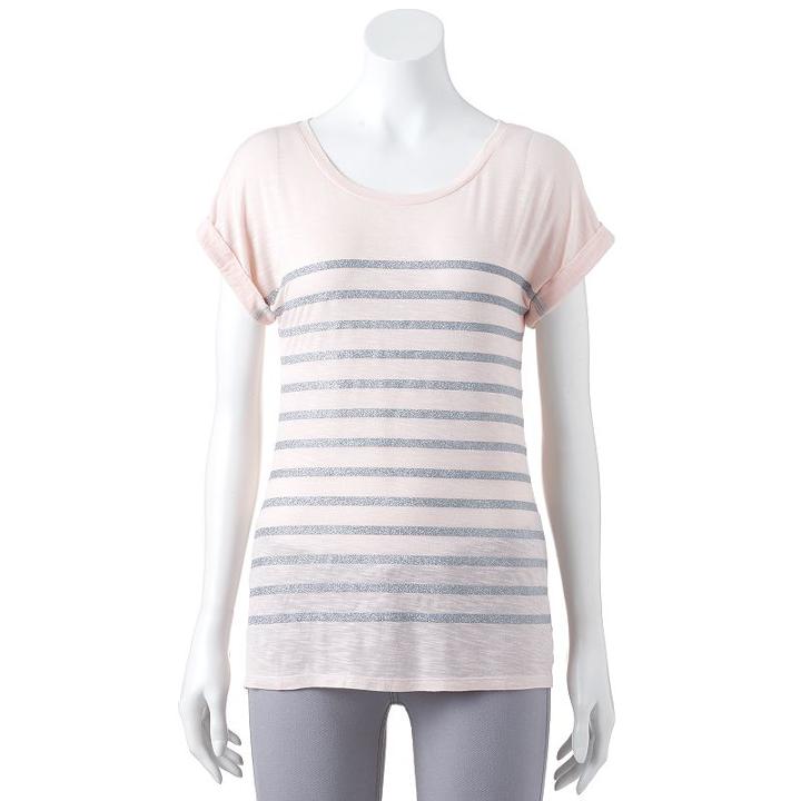 Women's Apt. 9&reg; Roll Cuff Tee, Size: Medium, Brt Pink