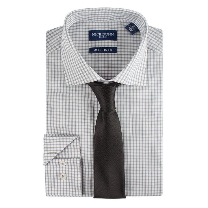 Men's Nick Dunn Modern-fit Patterned Easy-care Spread-collar Dress Shirt & Tie Set, Size: S 34/35, Grey