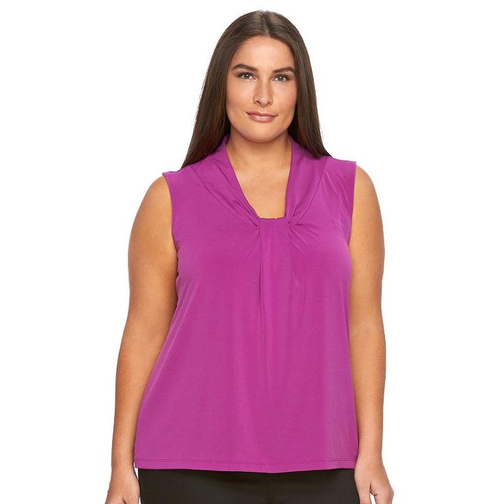 Plus Size Dana Buchman Printed Knot-front Top, Women's, Size: 3xl, Med Purple