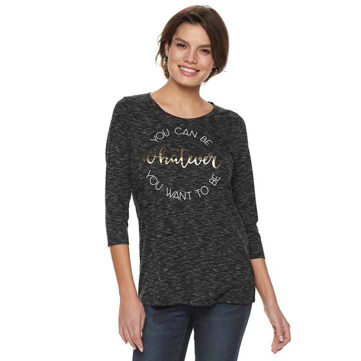 Women's Apt. 9&reg; Graphic Crewneck Tee, Size: Xxl, Black