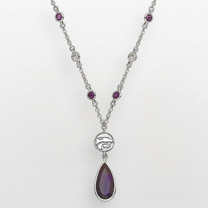Kansas State Wildcats Silver Tone Crystal Logo Teardrop Y Necklace, Women's, Multicolor