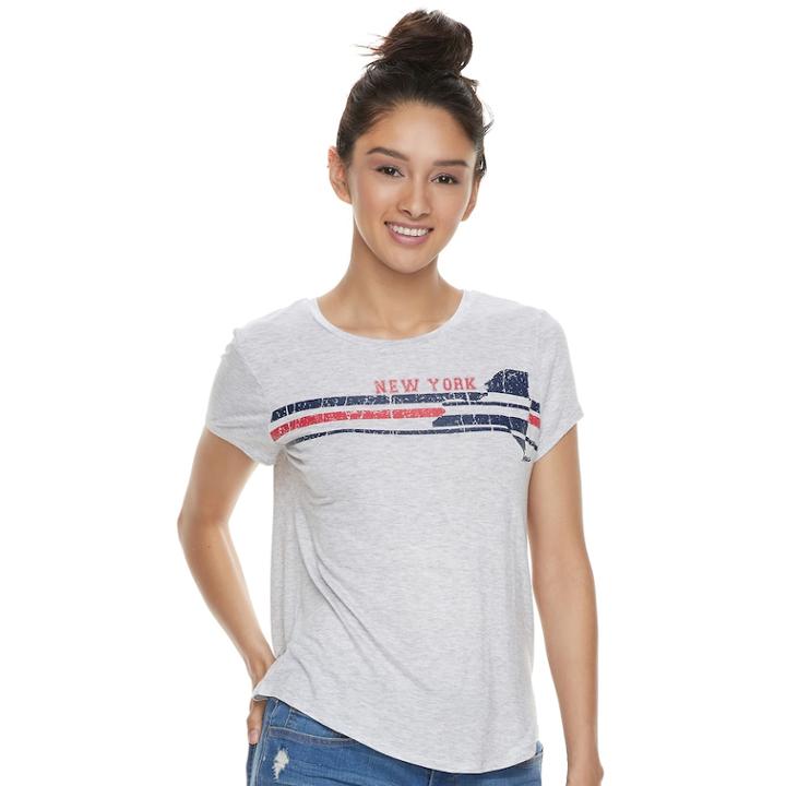 Juniors' About A Girl Striped State Tee, Size: Large, Light Grey
