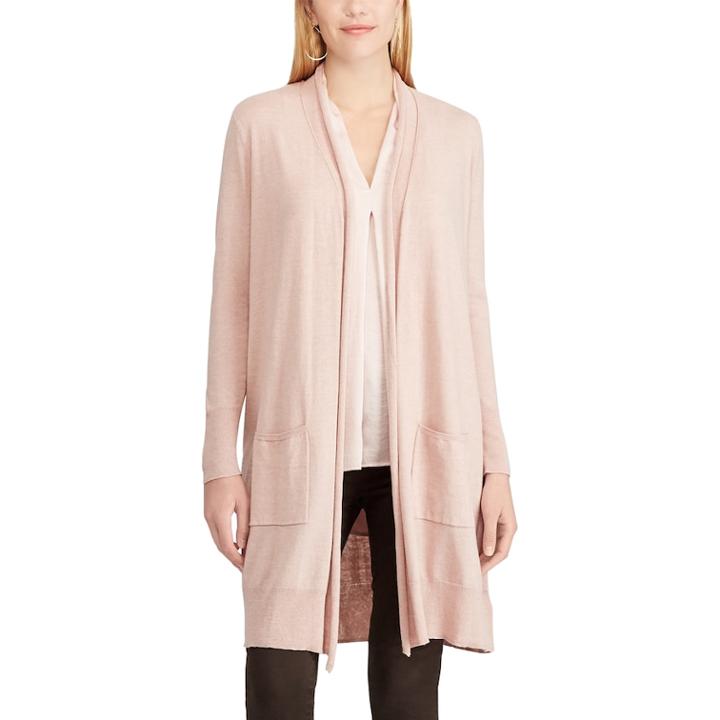 Women's Chaps Open Front Long Cardigan, Size: Large, Pink