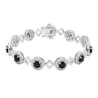 Sterling Silver Onyx & Lab-created White Sapphire Halo Link Bracelet, Women's, Size: 7.5, Black
