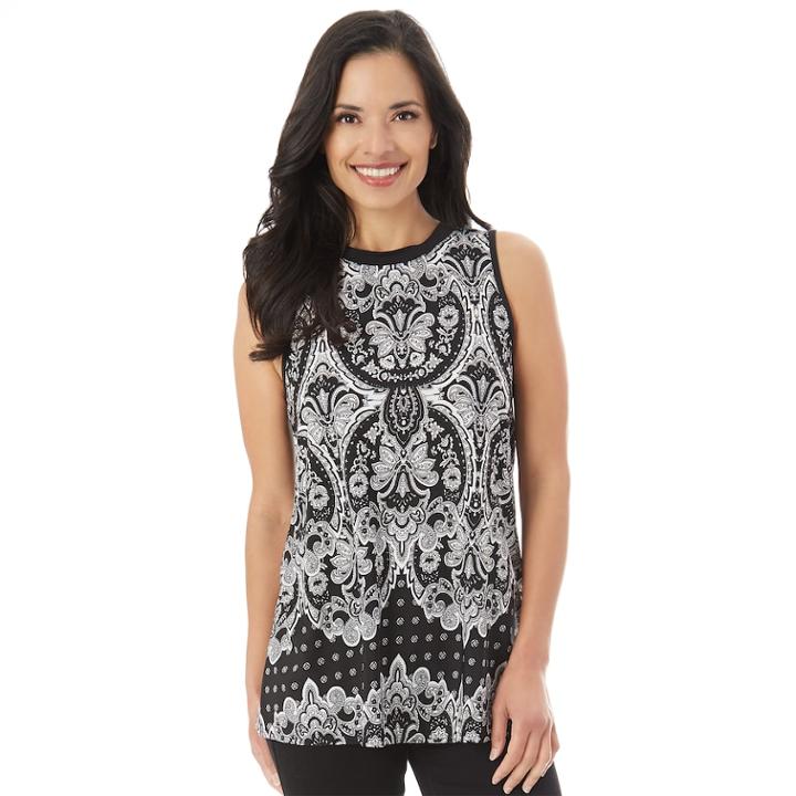 Women's Apt. 9&reg; Printed Swing Tank, Size: Large, Black White Paisley