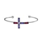 Brilliance Silver Plated Sideways Cross Cuff Bracelet With Swarovski Crystals, Women's, Purple