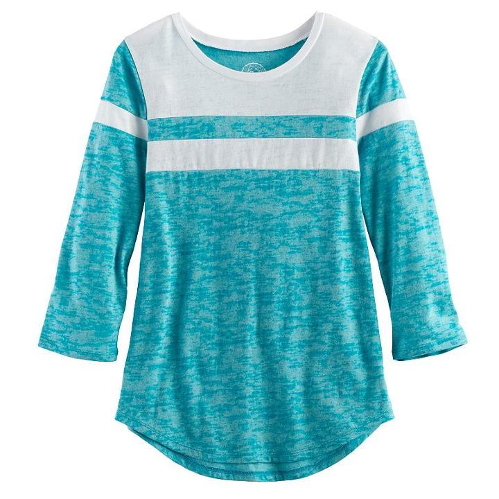 Girls 7-16 & Plus Size So&reg; 3/4 -sleeve Colorblock Football Tee, Size: 10, Med Blue