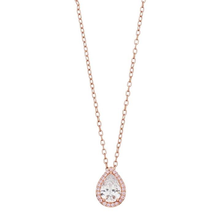 Lily & Lace 14k Rose Gold Plated Cubic Zirconia Teardrop Halo Pendant, Women's, Size: 18, White