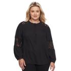 Plus Size Apt. 9&reg; Lace-trim Top, Women's, Size: 3xl, Black