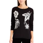 Women's Chaps Floral Embroidered Crewneck Sweater, Size: Xl, Black