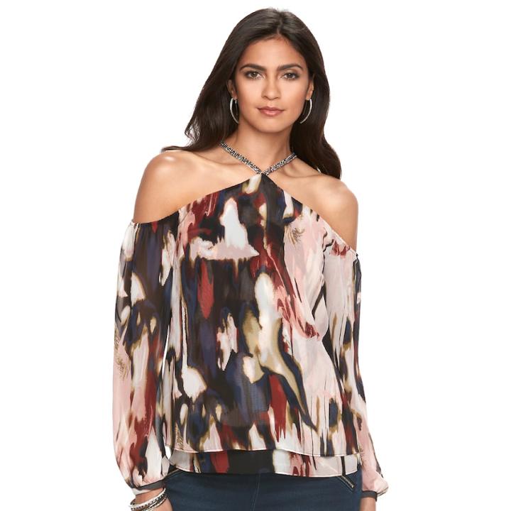 Women's Jennifer Lopez Cold-shoulder Halter Top, Size: Xl, Light Pink