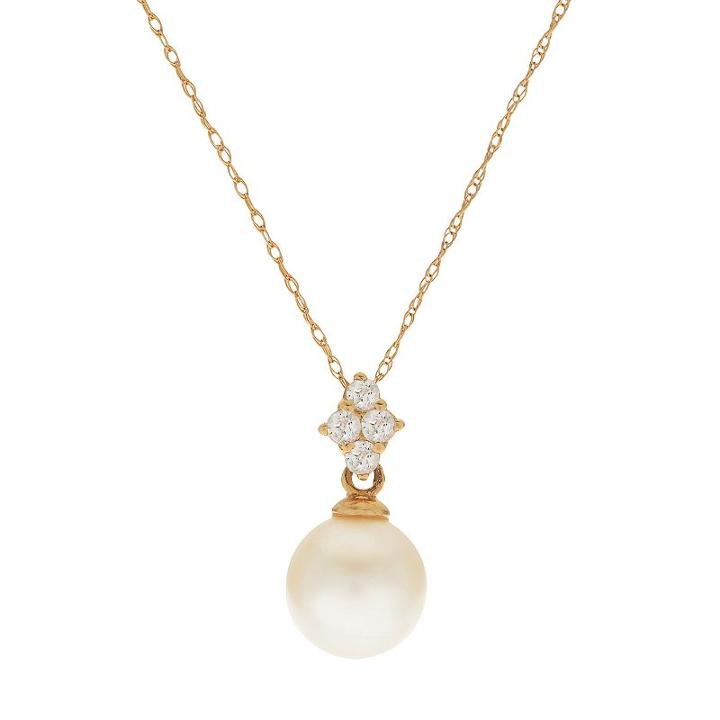 Pearlustre By Imperial 14k Gold Freshwater Cultured Pearl & White Topaz Pendant, Women's, Size: 18