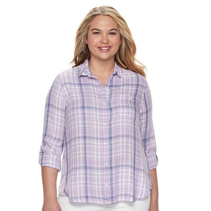 Juniors' Plus Size So&reg; Plaid High-low Shirt, Girl's, Size: 3xl, White