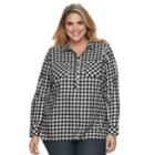 Plus Size Croft & Barrow&reg; Plaid Popover Top, Women's, Size: 3xl, Black