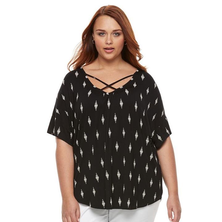 Plus Size Apt. 9&reg; Strappy Dolman V-neck Top, Women's, Size: 2xl, Black