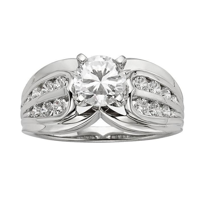 Diamonore Round-cut Ggl Certified Simulated Diamond Engagement Ring In Sterling Silver (1 1/2 Ct. T.w.), Women's, Size: 8, White