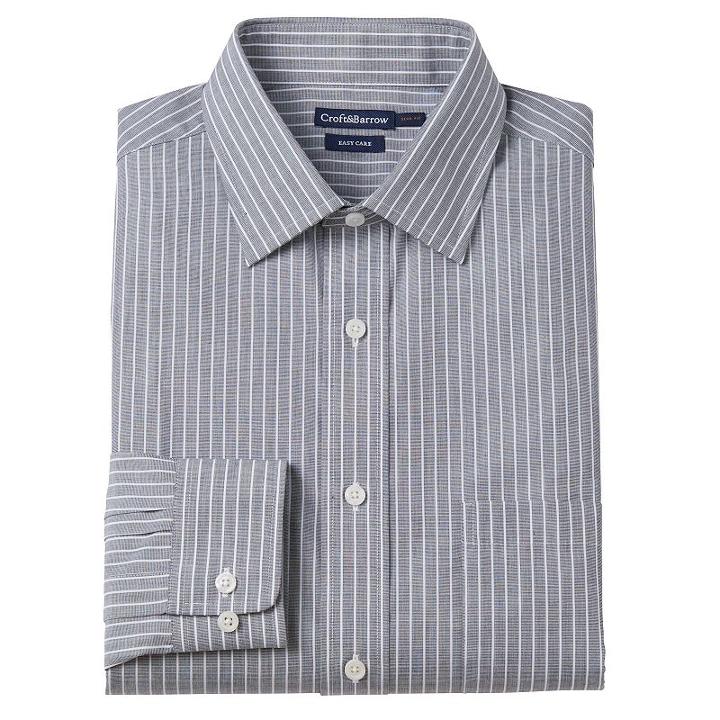 Men's Croft & Barrow&reg; Fitted Easy-care Spread-collar Dress Shirt, Size: 18 36/37, Black
