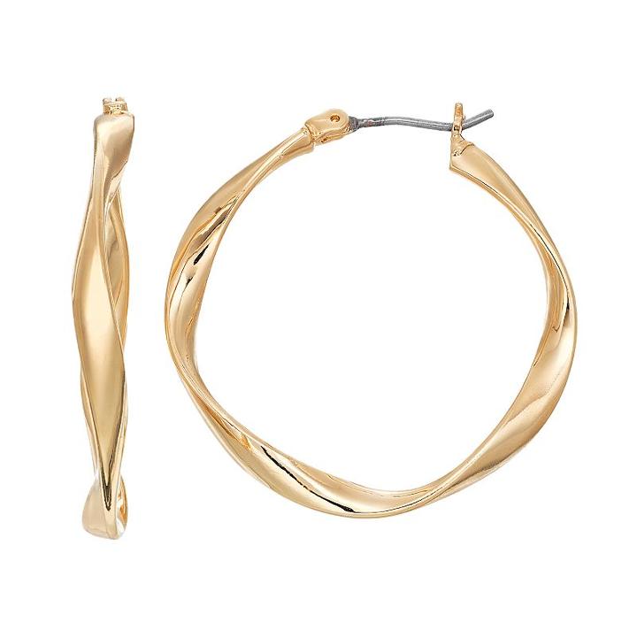 Lc Lauren Conrad Twisted Nickel Free Hoop Earrings, Women's, Gold