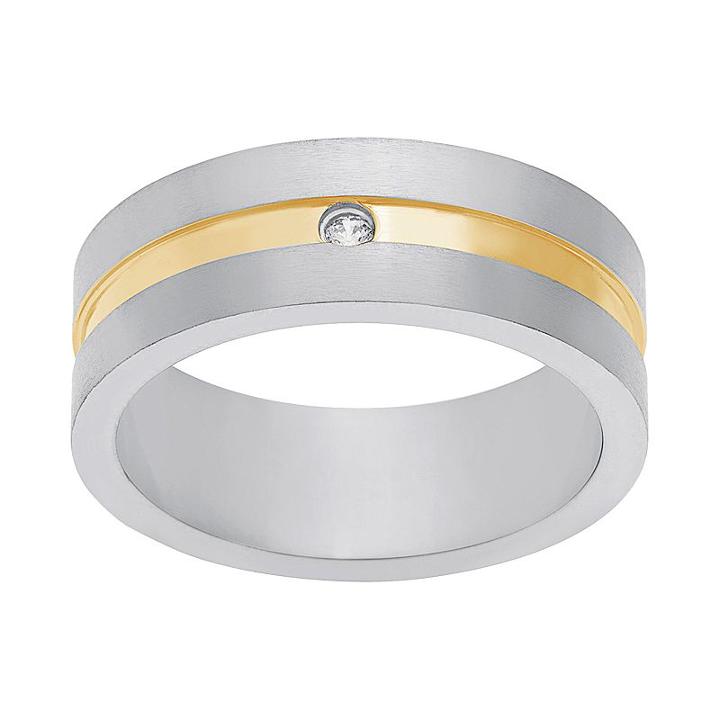 1913 Men's Two Tone Stainless Steel Cubic Zirconia Ring, Size: 9, Silver