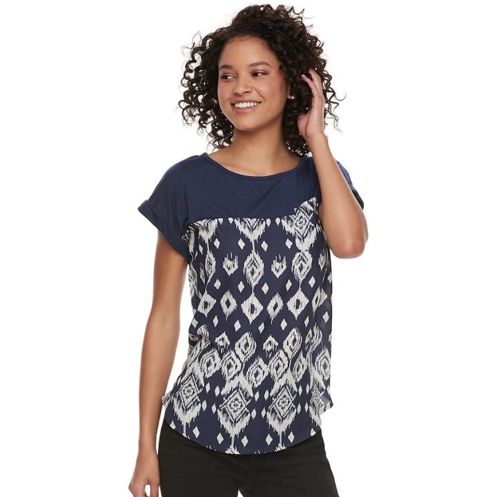 Juniors' Rewind Mixed-media Top, Teens, Size: Small, Blue
