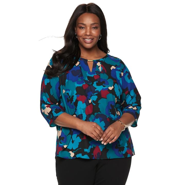 Plus Size Dana Buchman Front Keyhole Top, Women's, Size: 2xl, Dark Blue