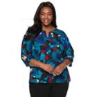 Plus Size Dana Buchman Front Keyhole Top, Women's, Size: 2xl, Dark Blue
