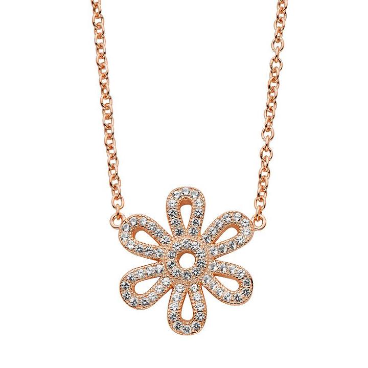 Lab-created White Sapphire 14k Gold Over Silver Flower Necklace, Women's, Size: 17, Pink
