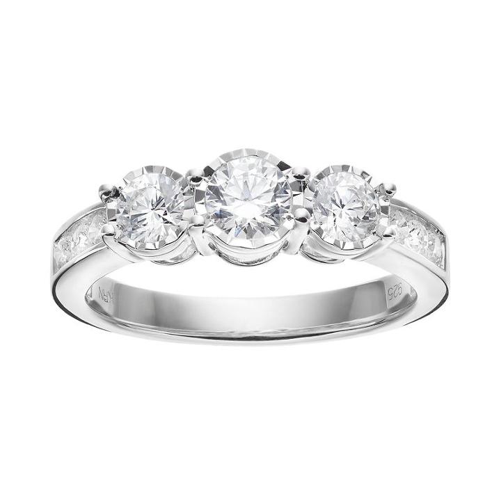 10k White Gold 1 Carat T.w. Diamond 3-stone Engagement Ring, Women's, Size: 8