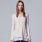 Women's Simply Vera Vera Wang Asymmetrical Mock-layer Ribbed Top, Size: Small, Silver