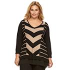 Plus Size Dana Buchman Mitered Stripe Mock-layer Sweater, Women's, Size: 1xl, Med Beige
