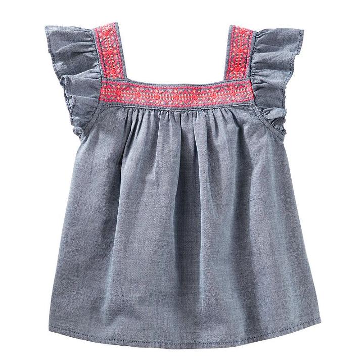 Girls 4-14 Oshkosh B'gosh&reg; Flutter Sleeve Chambray Top, Size: 10, Med Blue