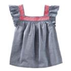 Girls 4-14 Oshkosh B'gosh&reg; Flutter Sleeve Chambray Top, Size: 10, Med Blue