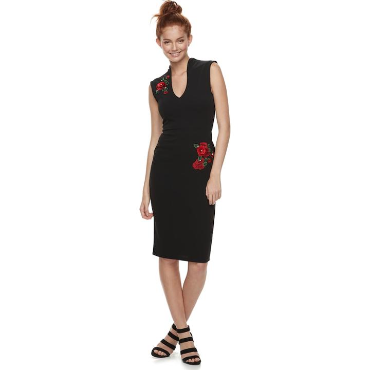 Juniors' Almost Famous Rose Applique Bodycon Dress, Teens, Size: Small, Black